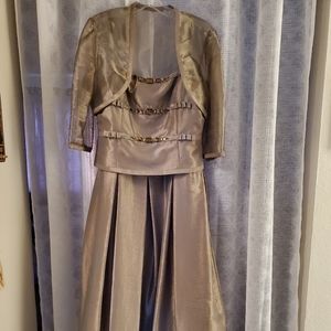 Kim Collections Golden-Brown Dress with a Sheer Cardigan